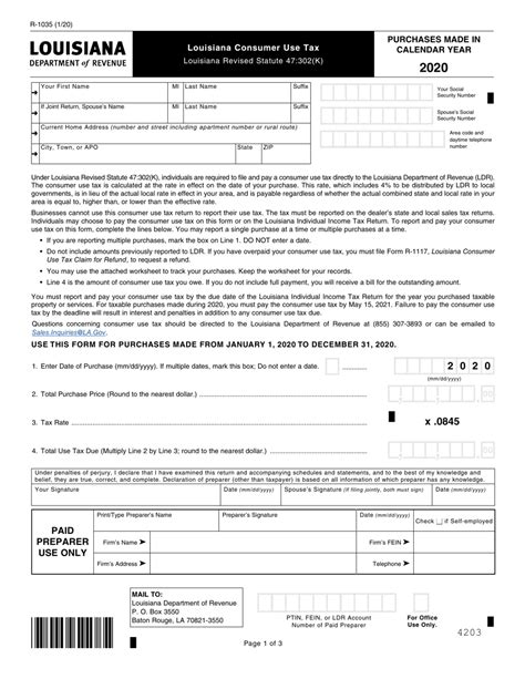 Form R 1035 Download Fillable Pdf Or Fill Online Louisiana Consumer Use