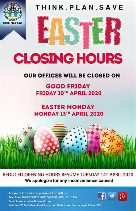 Closed For Easter Bethel Credit Union