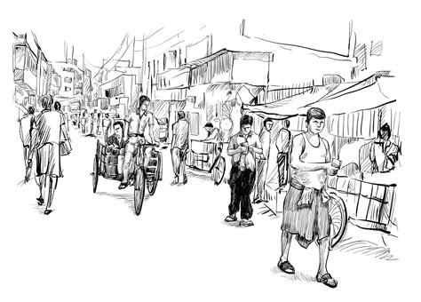 Premium Vector Sketch Of Cityscape In India Show Local Street Market