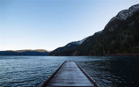 Gray Wooden Dock In Front Of Body Of Water And Mountain Hd Wallpaper