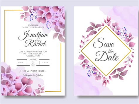 Elegant Floral Wedding Invitation Template In Classic Purple By Yekti