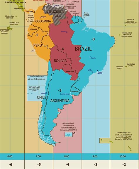 South American Time Zones Map