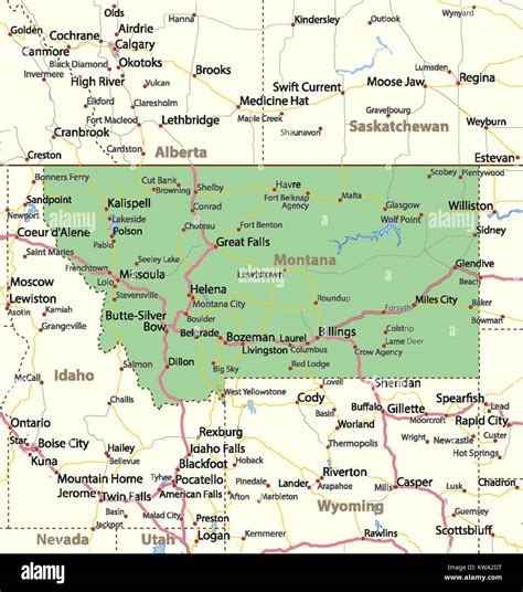 Map Of Montana Shows Country Borders Urban Areas Place Names Roads