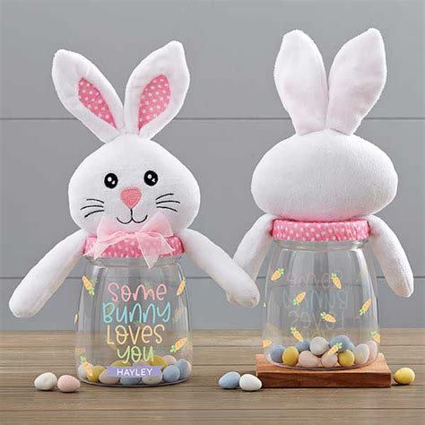 Some Bunny Loves You Personalized Easter Bunny Candy Jar Pink