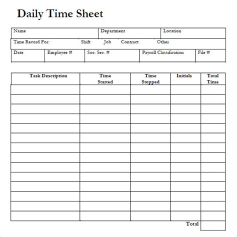 Free Printable Blank Time Sheets Free Printable Printable Daily Time