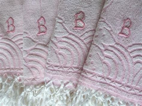 Trendy pink rose gold glitter sparkle drips black bath towel set. 4 vintage French pink terry fabric bath towels hand ...