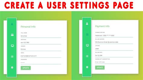 How To Create A User Settings Page Using Html Css And Javascript