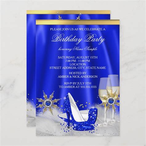 Glitter Royal Blue High Heels Gold Champagne Party Invitation Zazzle