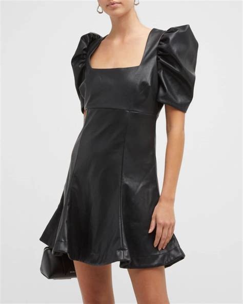 Likely Alia Faux Leather Puff Sleeve Mini Dress In Black Lyst