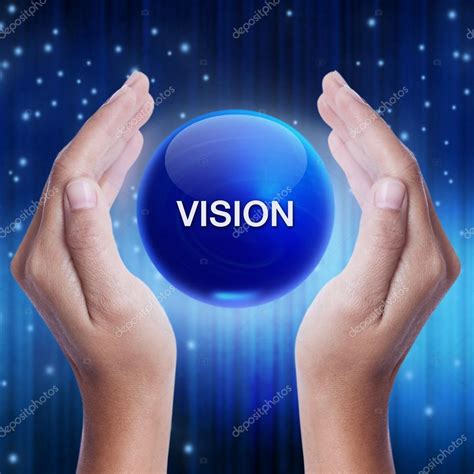 Hand Showing Blue Crystal Ball With Vision Word Business Concept