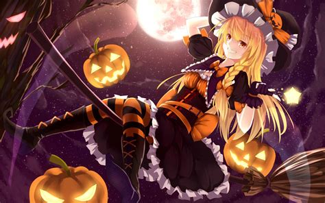 Fond d écran illustration Anime Filles anime Halloween Touhou Kirisame Marisa mythologie