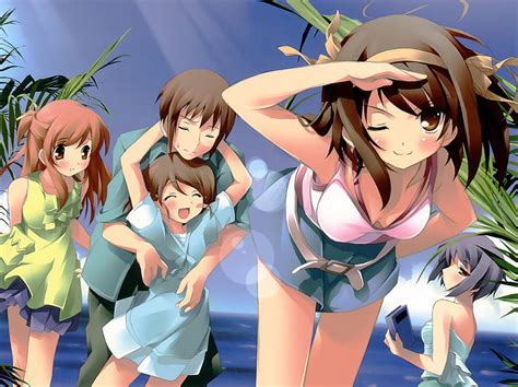 La Melancolía De Haruhi Suzumiya Playa Chicas Chico Anime Fondo De Pantalla Hd Peakpx