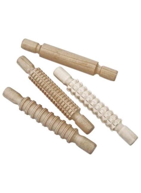 Set Of 4 Textured Wooden Rolling Pins Loose Parts Treasure Basket