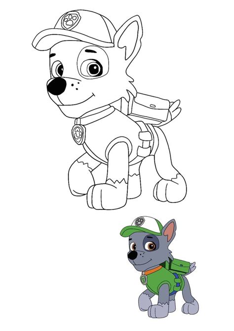 This set of free coloring sheets includes ryder, marshall, rubble, chase, rocky, zuma, skye and everest. Paw Patrol Rocky coloring sheet with a sample in 2020 ...