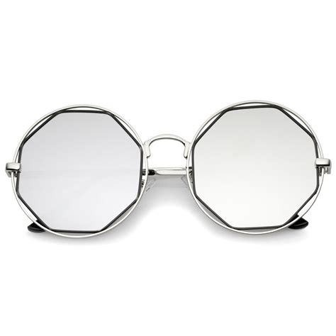 Women S Round Octagon Cut Out Mirror Lens Sunglasses Zerouv