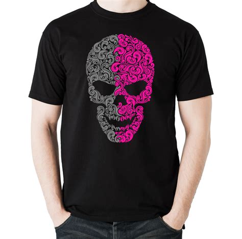 Two Coloured Patterned Skull Mens Funny T Shirt Biker Fresh Design