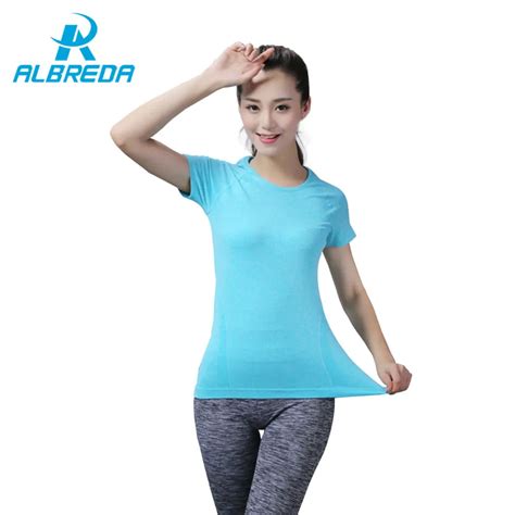 albreda sport t shirt for women gym fitness yoga shirts breathable elastic quick dry yoga