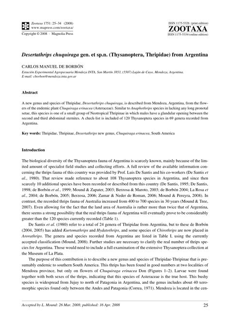 Pdf Desertathrips Chuquiraga Gen Et Sp N Thysanoptera Thripidae