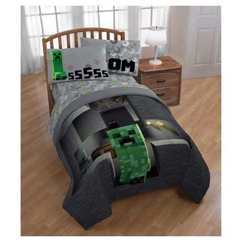 Minecraft Creeper Gray Comforter Twinfull Minecraft Bedding Grey