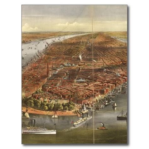 Vintage Pictorial Map Of New York City 1870 Postcard Zazzle New