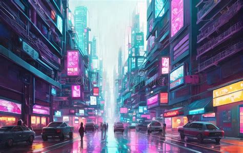 Cyberpunk Poster 80s Style Retro Style Neon Futuristic Landscape