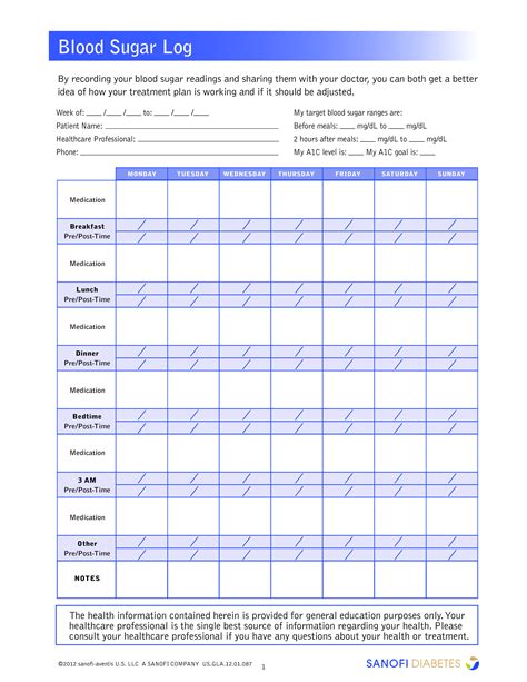 Blank Blood Sugar Log Templates At