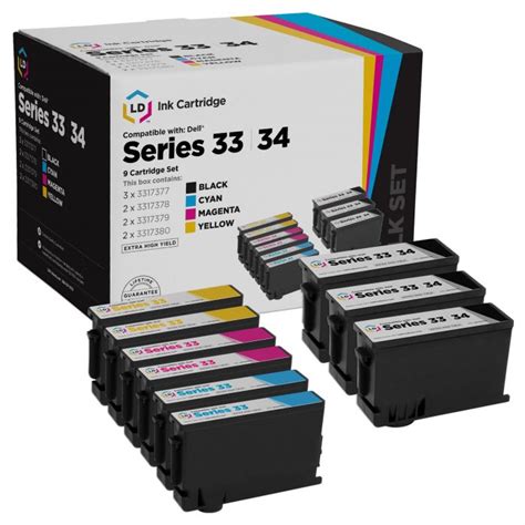 Compatible Replacement For Dell Series 3334 Set Of 9 Ink Cartridges