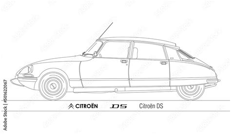 Citroen Ds Silhouette Outlined French Famous Vintage Car Illustration