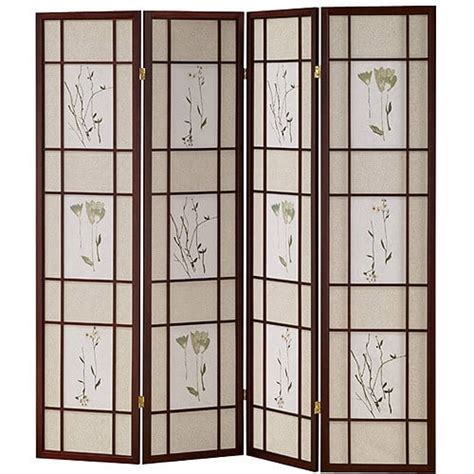 4 Panel Room Divider Floral Shoji Screen