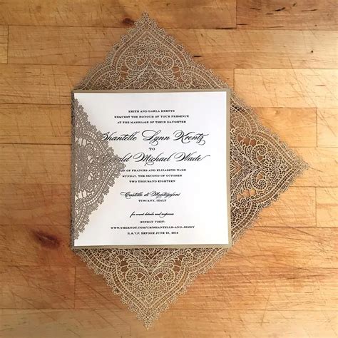 Buy Lace Wedding Invitation Gold Laser Cut Wedding