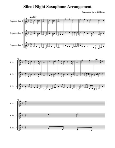 Silent Night Saxophone Arrangement Sheet Music For Saxophone Soprano
