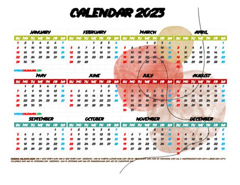 12 Printable 2023 Yearly Calendar With Holidays Watercolor Premium