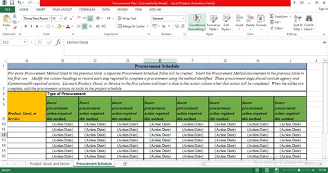 Simple Procurement Plan Template Excel