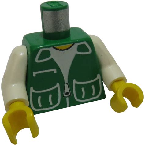 Lego Torso With Green Vest With Pockets Over White Shirt 973 Brick