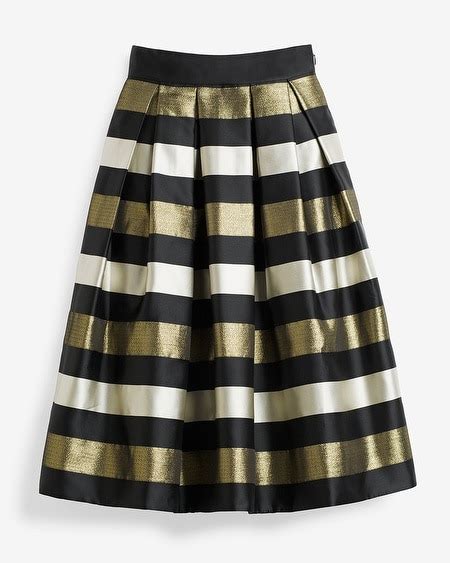 Stripe Pleated Taffeta Midi Skirt White House Black Market