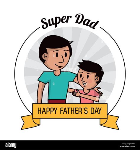 Super Papá Feliz Día Del Padre Tarjeta Papá E Hijo Abrazando La