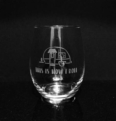 Camping Wine Glass Happy Camper Etched Wine Glass Funny Etsy