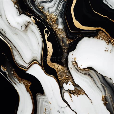 Black White Gold Liquid 3d Abstract Marbled Background With Golden