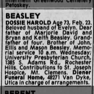 Obituary For Dossie Harold Beasley Aoe Aged Newspapers