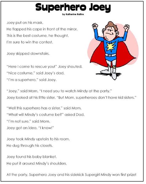 Superhero Joey Kids B Teacher Len Reading Comprehension