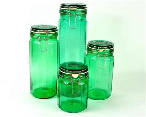 Vintage Set Of Green Glass Canisters By Havenvintage On Etsy