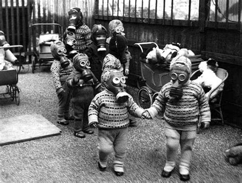 British School Children In 1939 Wearing Gas Masks During Bombing Drill