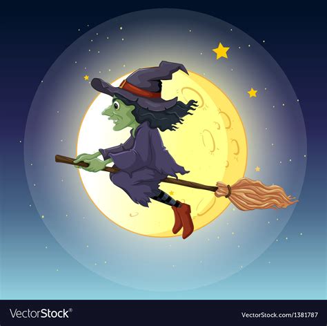 A Witch Riding With Her Broomstick Royalty Free Vector Image