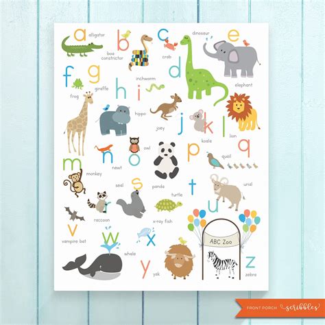 Alphabet Poster Nursery Decor Alphabet Animals Poster D7b