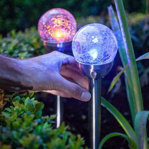 Set Of Two Solar Crackle Glass Stake Lights By Lights4fun Crackle