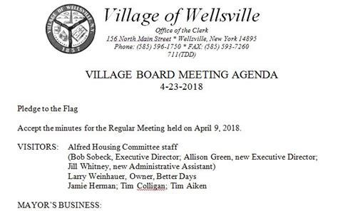 Wellsville Regional News Dot Com Wellsville Village Board Set To