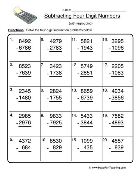 Get free worksheets in your inbox! Four Digit Subtraction Regrouping Worksheet • Have Fun ...