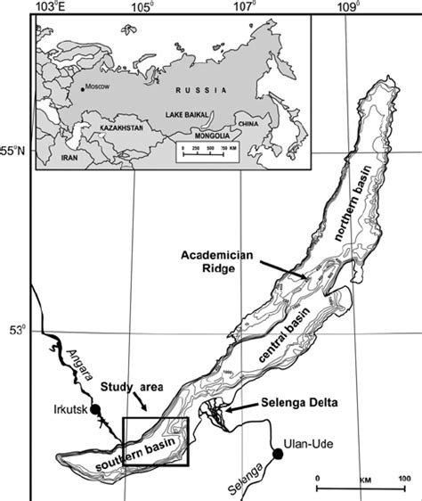 Bathymetric Map Of Lake Baikal Showing The Study Area In The Southern