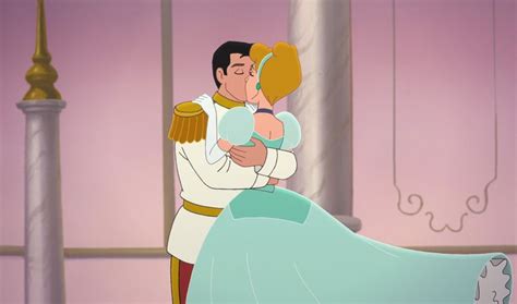 Cinderella And Prince Charmings Kiss As They Give Each Other A Loving