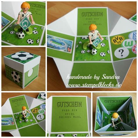 Unser graviertes keksglas bietet tolle möglichkeiten, deinen gutschein zu verpacken. Fußball Explosionsbox | Gutschein basteln fussball ...